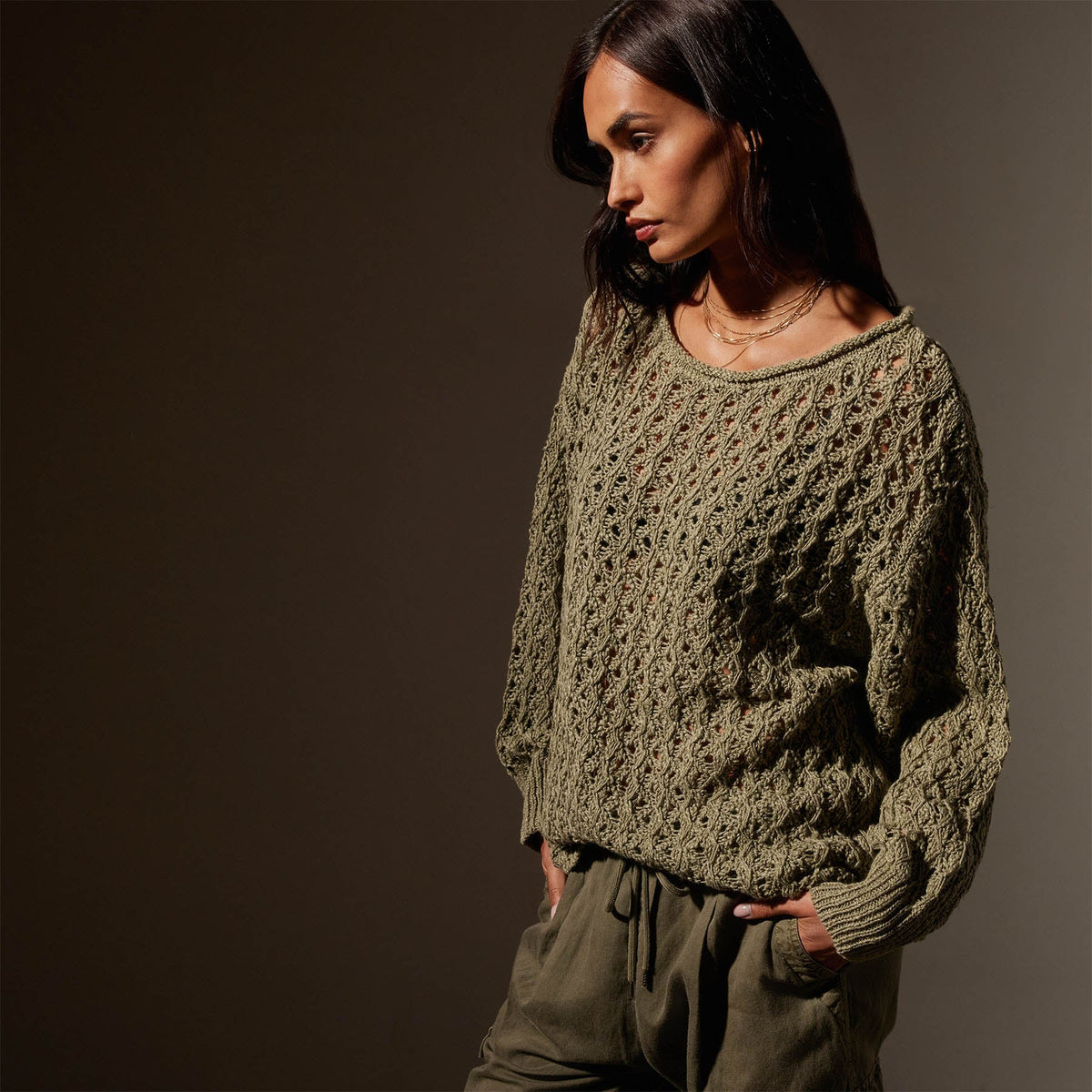 Cotton Linen Textured Sweater in Palm | James Perse Los Angeles