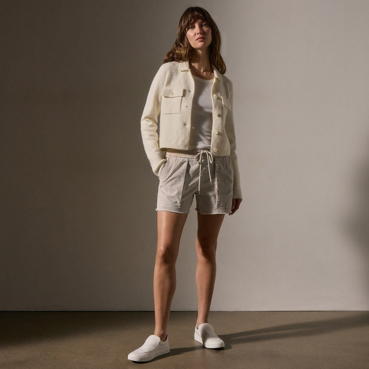 Sweater Knit Jacket in Ivory | James Perse Los Angeles
