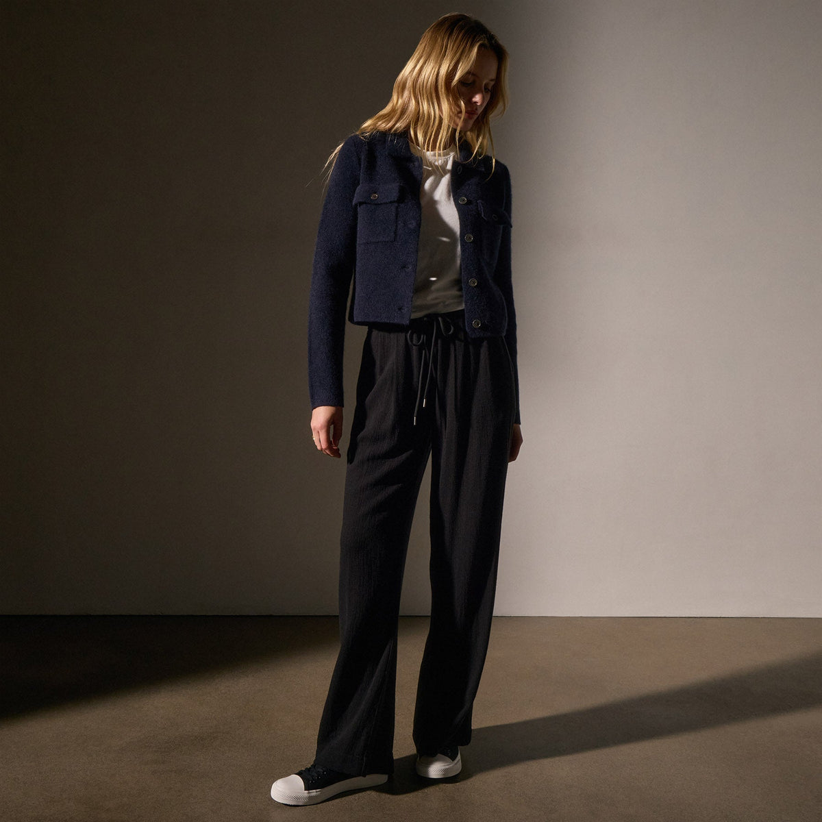 Sweater Knit Jacket in Navy | James Perse Los Angeles