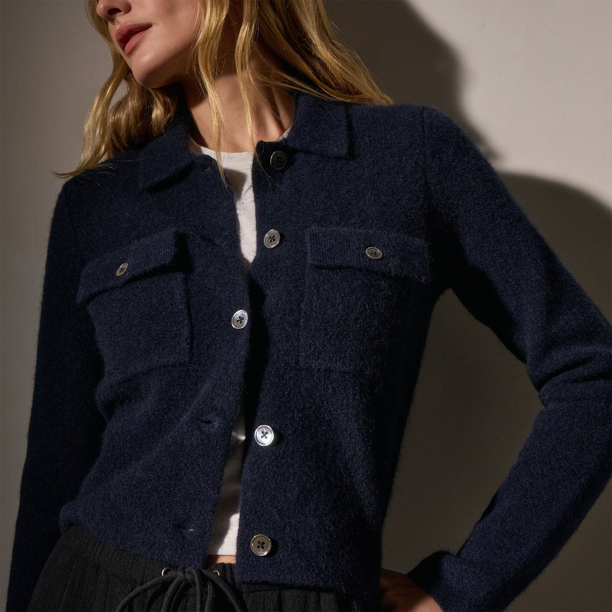 Sweater Knit Jacket in Navy | James Perse Los Angeles