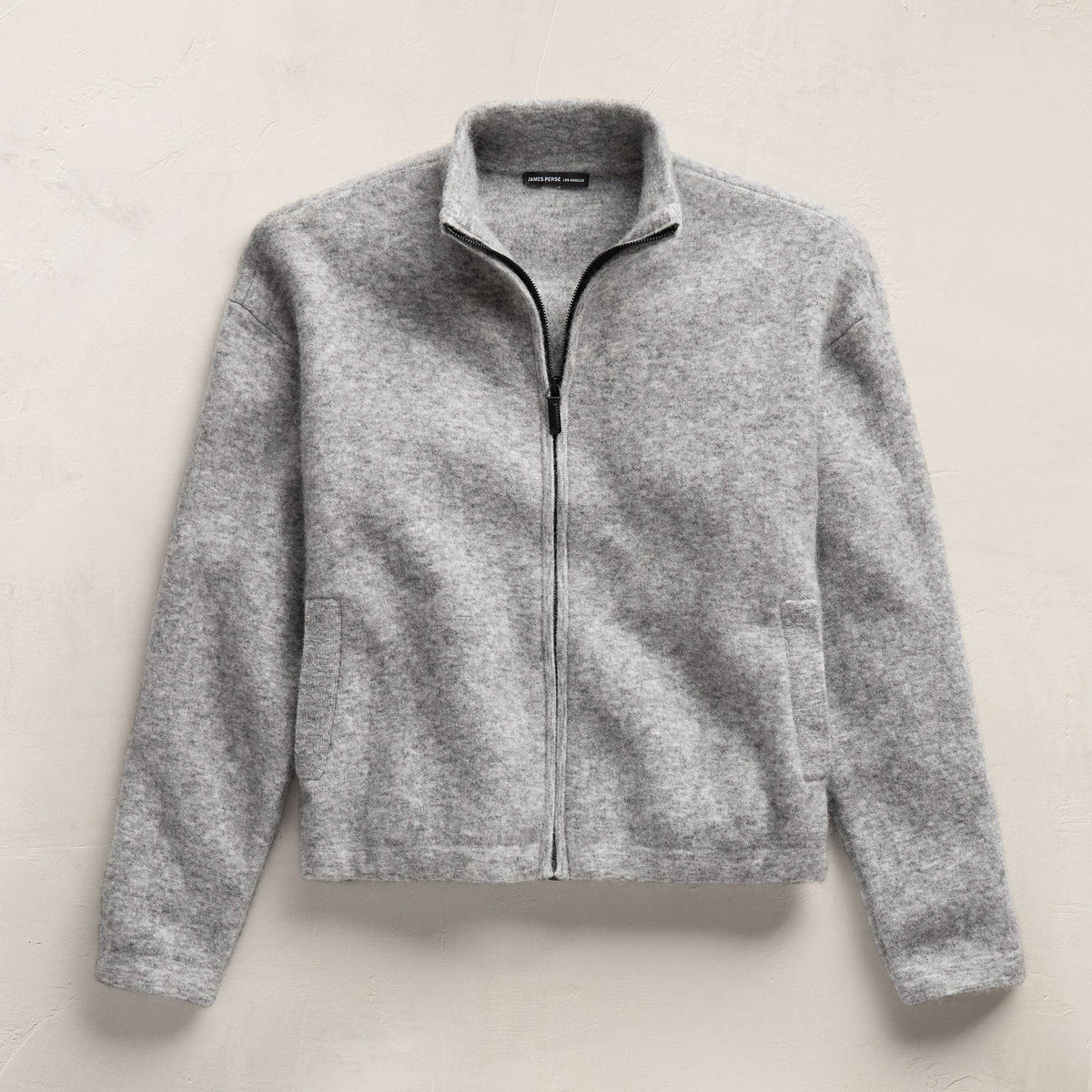 Wool Alpaca Stretch Zip Jacket in Mid Grey | James Perse Los Angeles FLAT