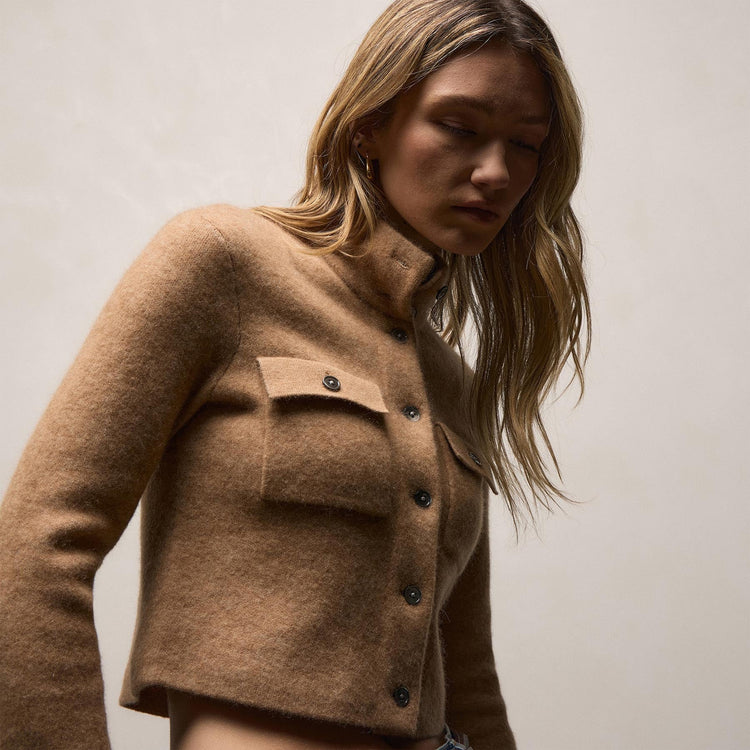 Wool Alpaca Btn Front Sweater Coat in Camel | James Perse Los Angeles