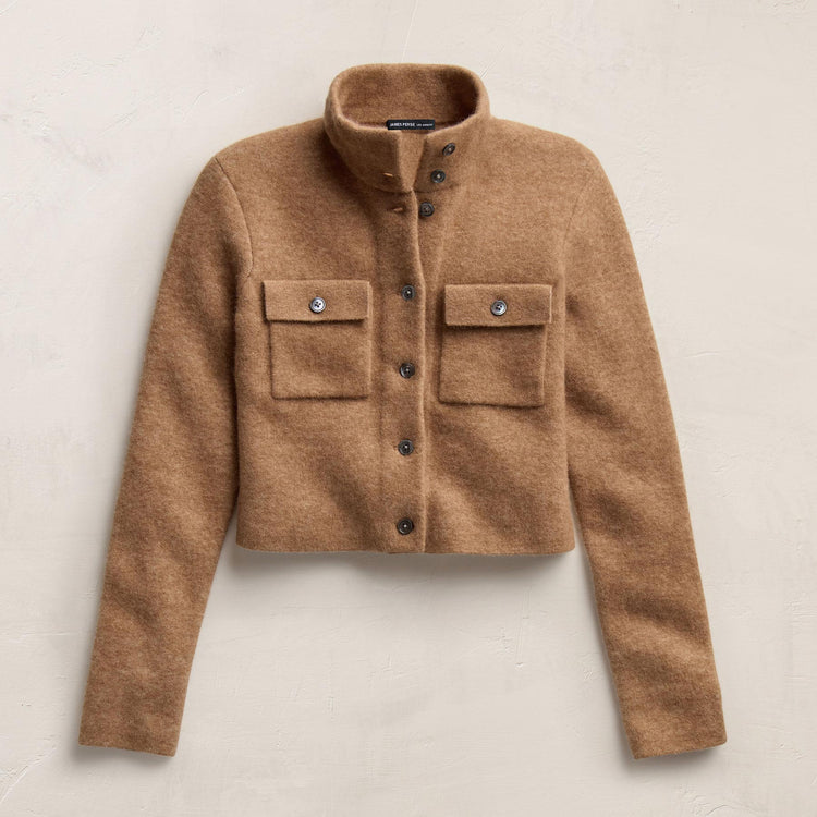 Wool Alpaca Funnel Neck Cardigan Jacket in Camel | James Perse Los Angeles