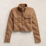 Wool Alpaca Funnel Neck Cardigan Jacket in Camel | James Perse Los Angeles