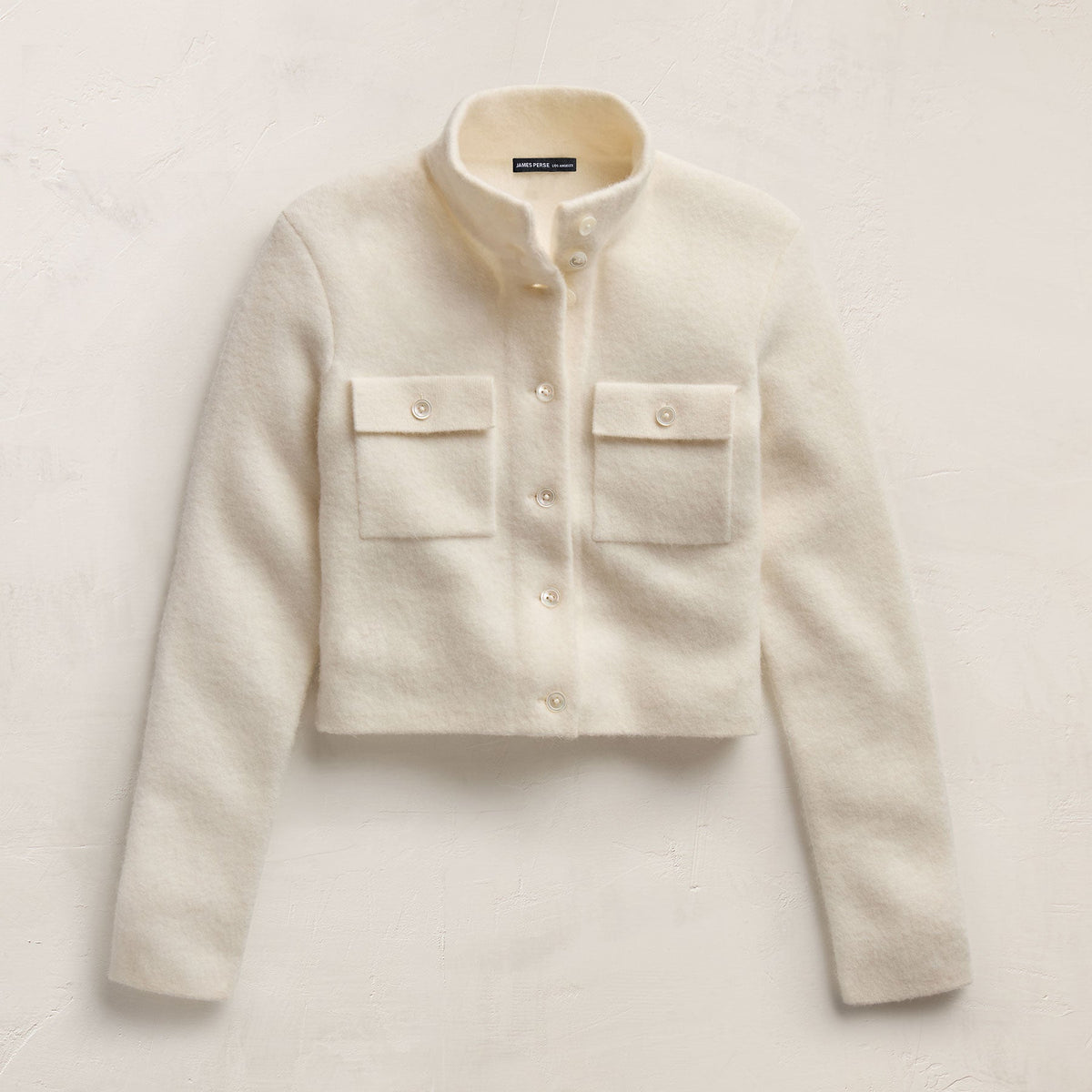 Wool Alpaca Funnel Neck Cardigan Jacket in Ivory | James Perse Los Angeles
