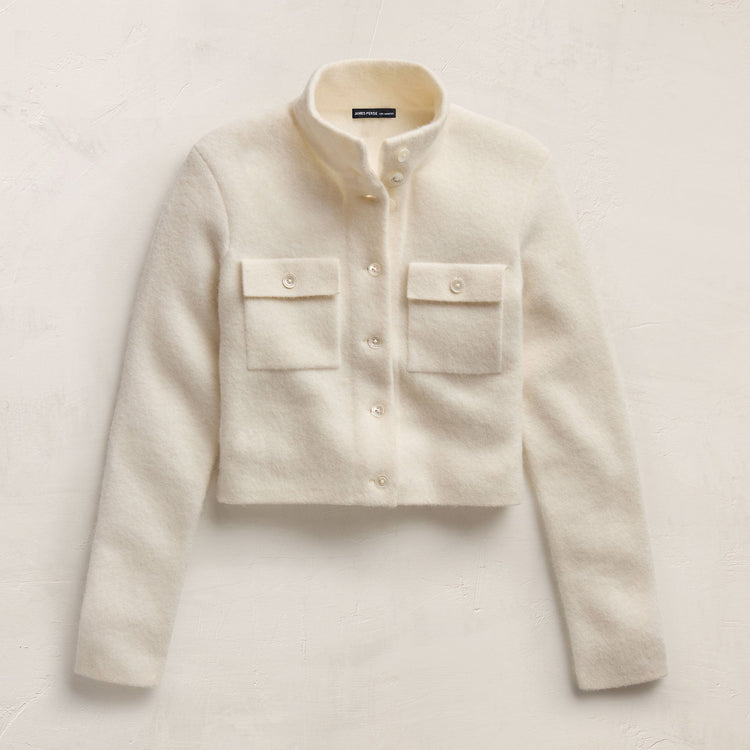 Wool Alpaca Funnel Neck Cardigan Jacket in Ivory | James Perse Los Angeles