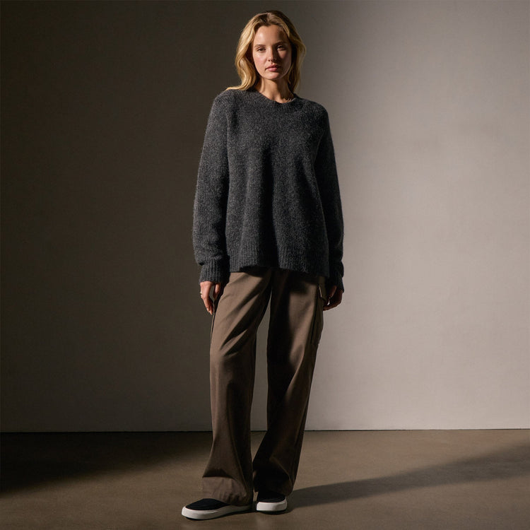 Oversized Waffle Knit Crew in Anthracite | James Perse Los Angeles
