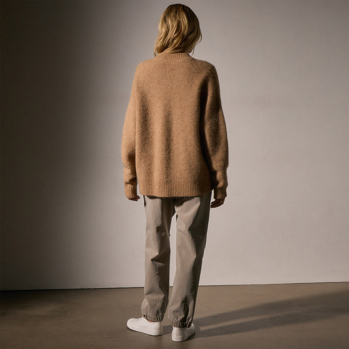 Oversized Waffle Knit Crew in Camel | James Perse Los Angeles