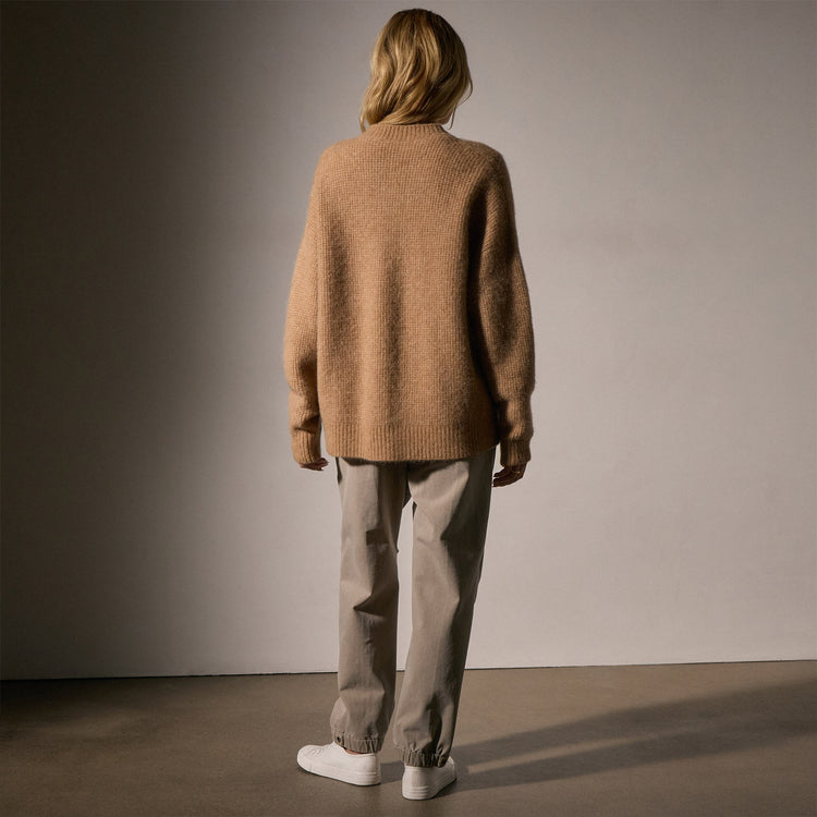 Oversized Waffle Knit Crew in Camel | James Perse Los Angeles