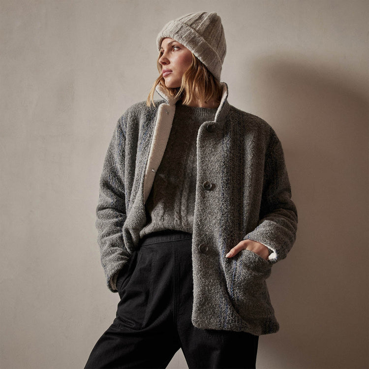Sherpa Lined Baja Jacket in Heather Grey Stripe | James Perse Los Angeles