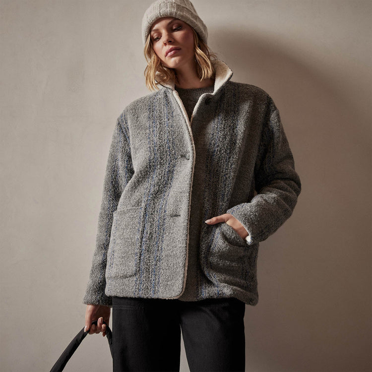 Sherpa Lined Baja Jacket in Heather Grey Stripe | James Perse Los Angeles