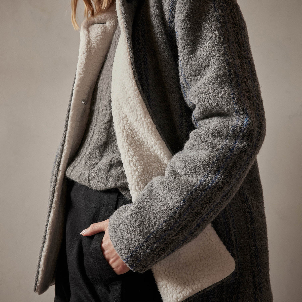 Sherpa Lined Baja Jacket in Heather Grey Stripe | James Perse Los Angeles