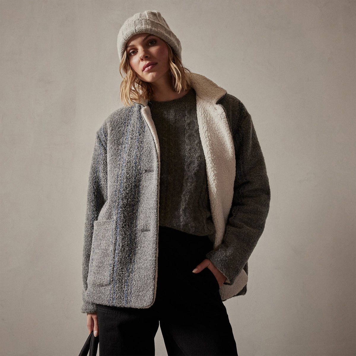 Sherpa Lined Baja Jacket in Heather Grey Stripe | James Perse Los Angeles