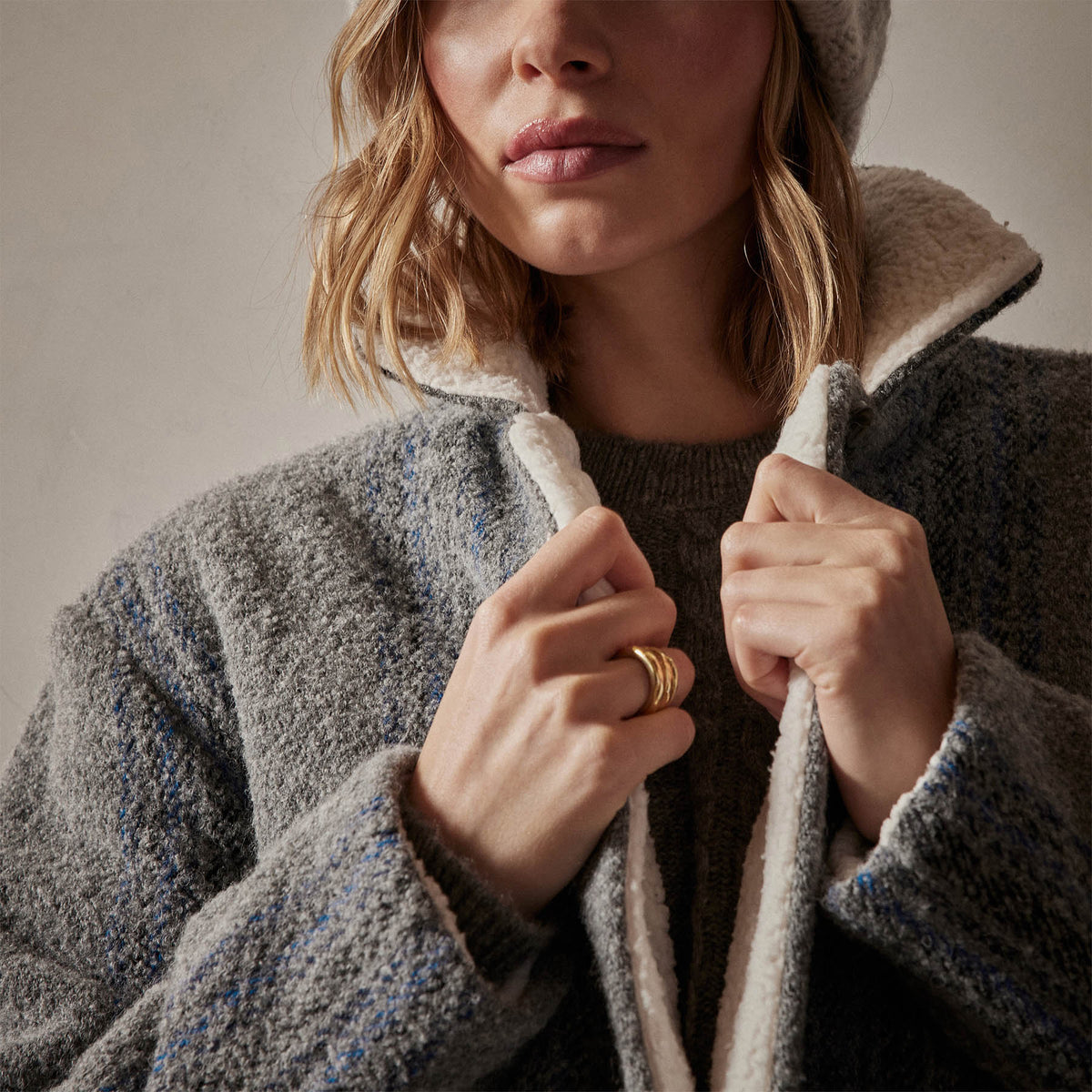 Sherpa Lined Baja Jacket in Heather Grey Stripe | James Perse Los Angeles