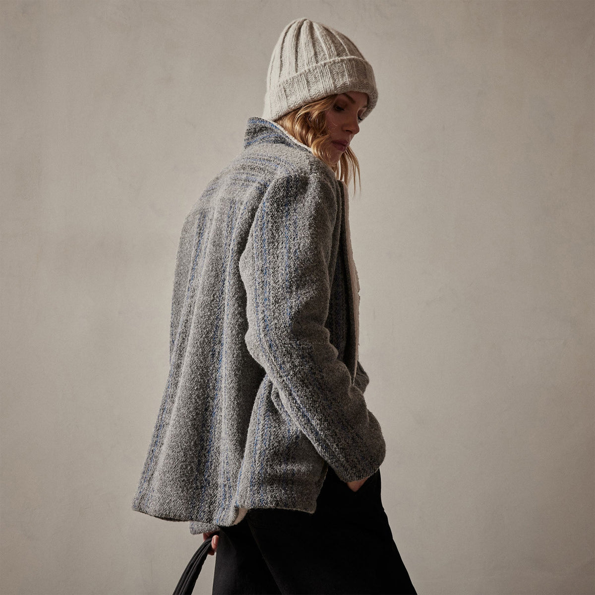 Sherpa Lined Baja Jacket in Heather Grey Stripe | James Perse Los Angeles
