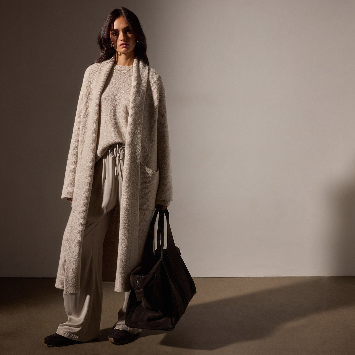 Double Bed Cashmere Coat in Hazel | James Perse Los Angeles