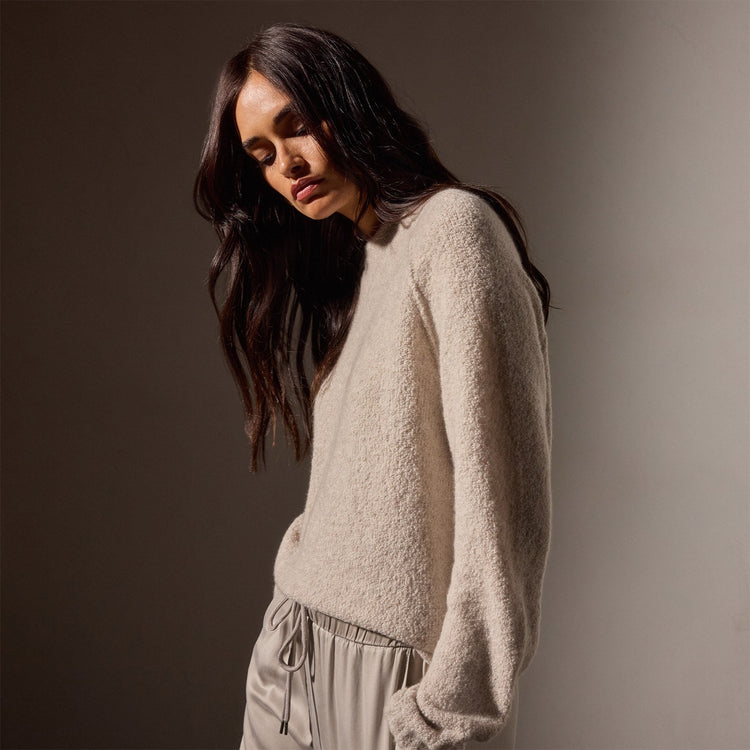 Cashmere Boucle Mock Neck in Hazel | James Perse Los Angeles