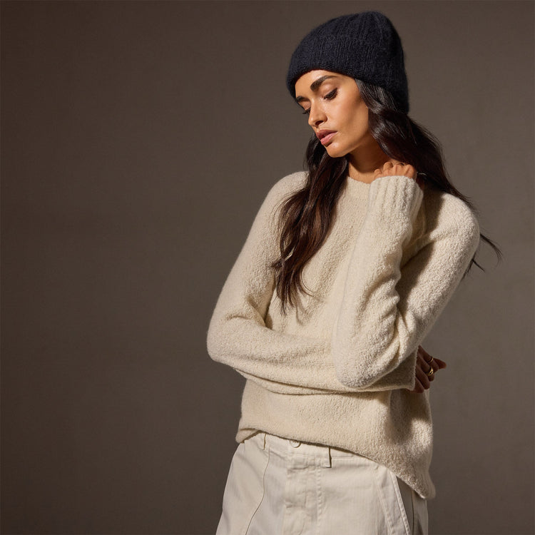 Cashmere Boucle Mock Neck in Ivory | James Perse Los Angeles