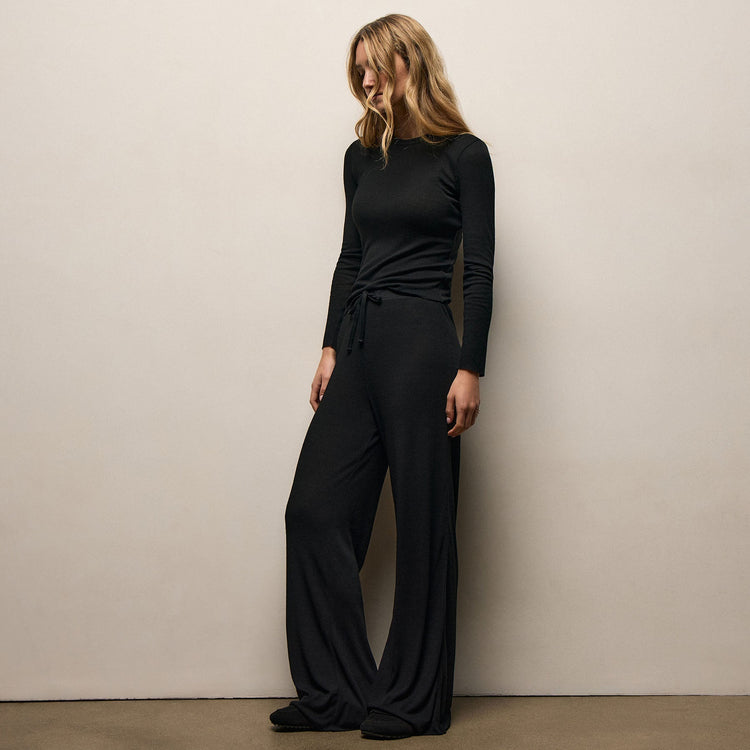 Wool Rib Wide Leg Lounge Pant in Black | James Perse Los Angeles