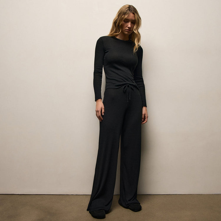 Wool Rib Wide Leg Lounge Pant in Black | James Perse Los Angeles