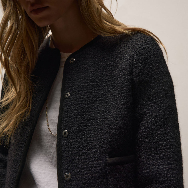 Wool Boucle Button Front Jacket In Black | James Perse Los Angeles