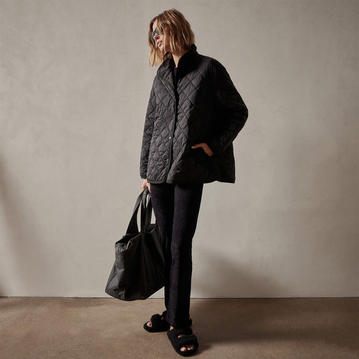 Diamond Quilted Jacket in Black | James Perse Los Angeles