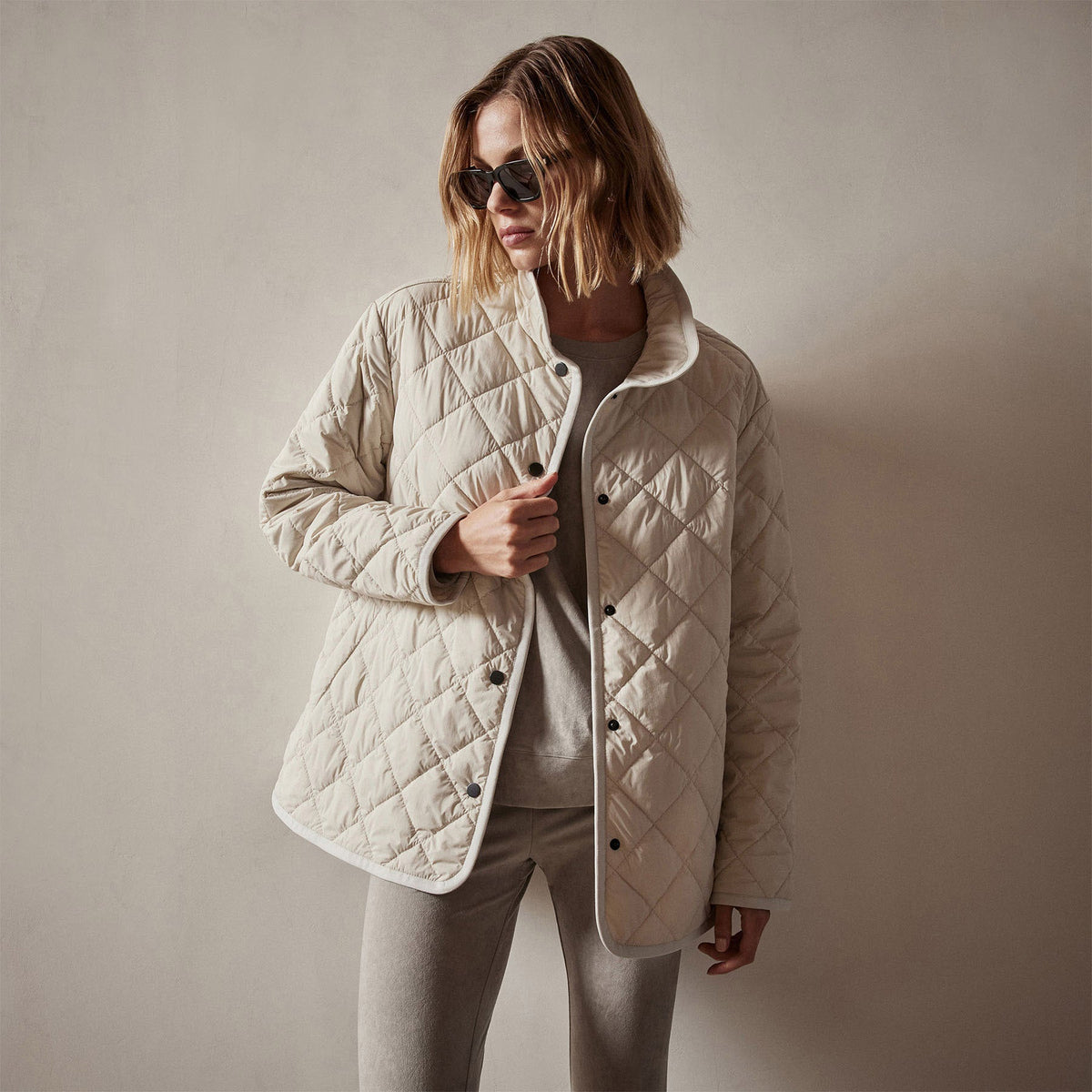 Diamond Quilted Jacket in Cloud | James Perse Los Angeles