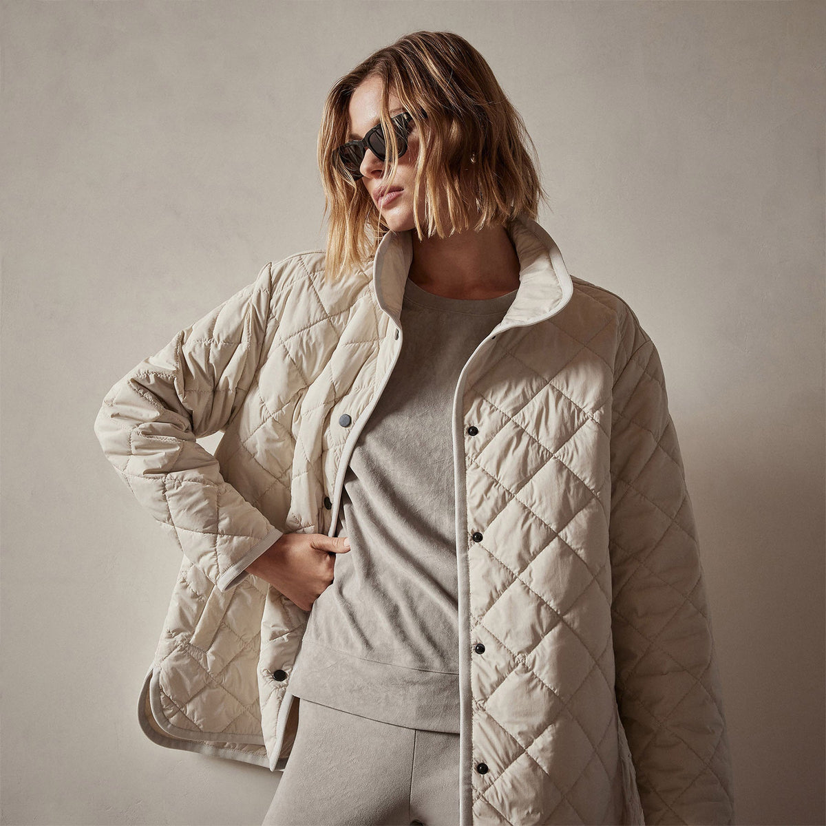 Diamond Quilted Jacket in Cloud | James Perse Los Angeles