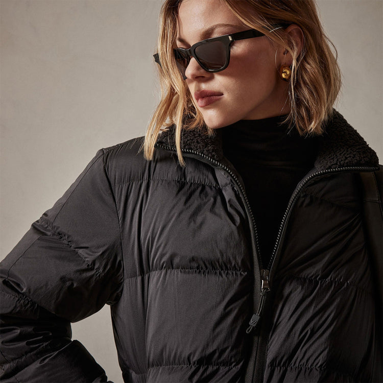 Side Stripe Puffer Jacket in Black/Black | James Perse Los Angeles