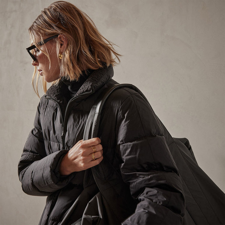 Side Stripe Puffer Jacket in Black/Black | James Perse Los Angeles