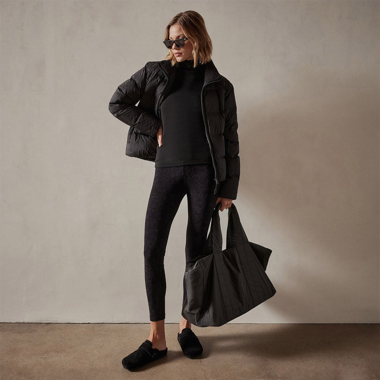 Side Stripe Puffer Jacket in Black/Black | James Perse Los Angeles