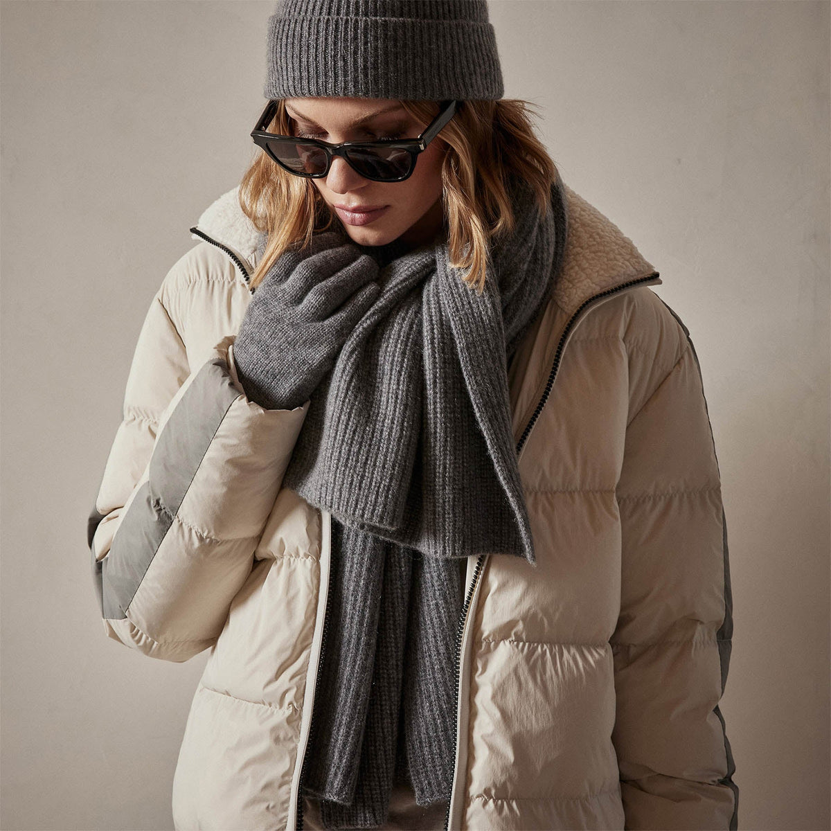 Side Stripe Puffer Jacket in Cloud/Silver | James Perse Los Angeles