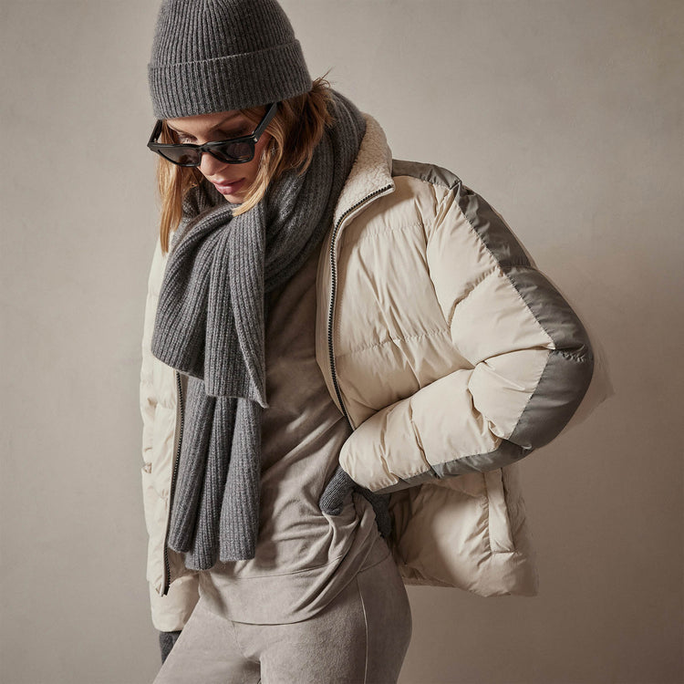 Side Stripe Puffer Jacket in Cloud/Silver | James Perse Los Angeles