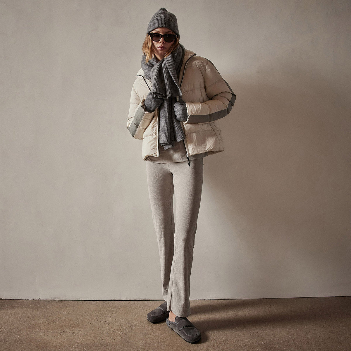 Side Stripe Puffer Jacket in Cloud/Silver | James Perse Los Angeles