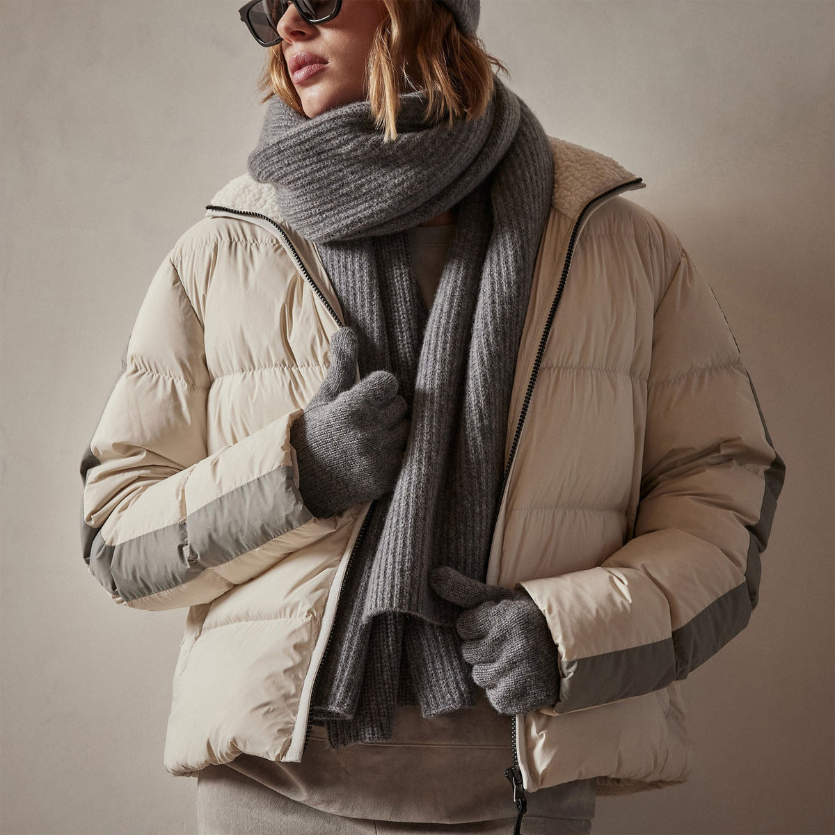 Side Stripe Puffer Jacket in Cloud/Silver | James Perse Los Angeles