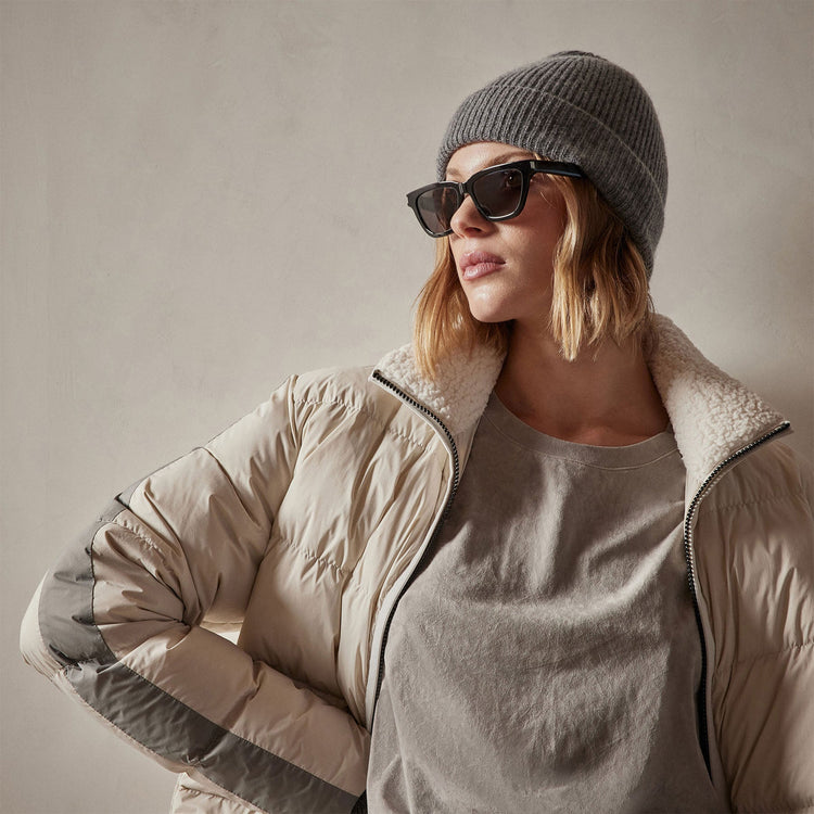Side Stripe Puffer Jacket in Cloud/Silver | James Perse Los Angeles