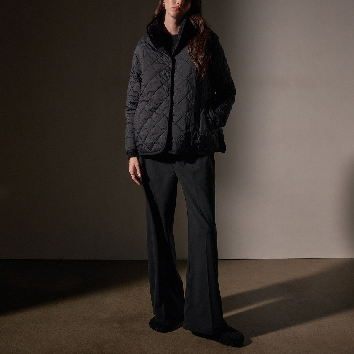 Sherpa Lined Insulated Snap Front Jacket  in Black/Black | James Perse Los Angeles