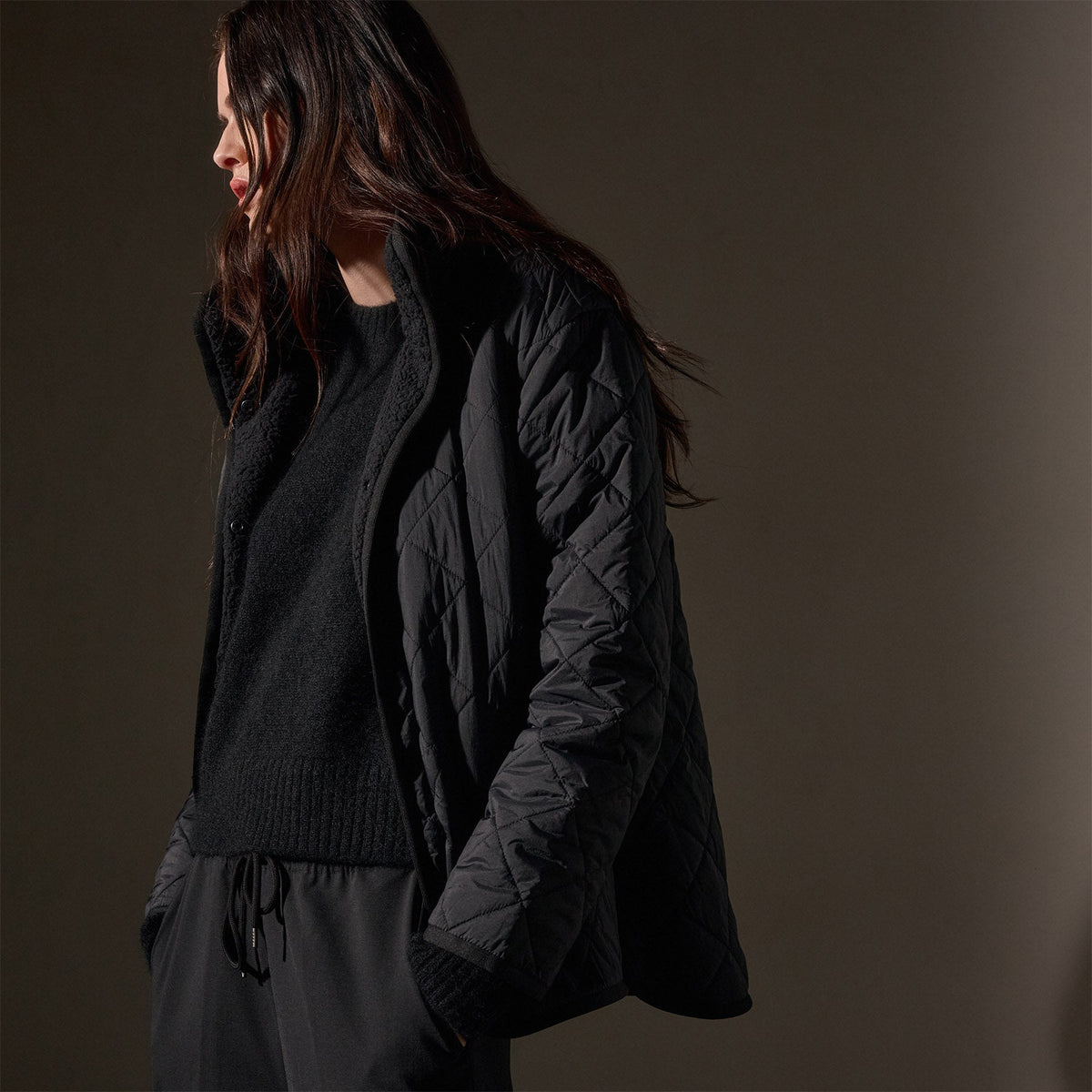 Sherpa Lined Insulated Snap Front Jacket  in Black/Black | James Perse Los Angeles