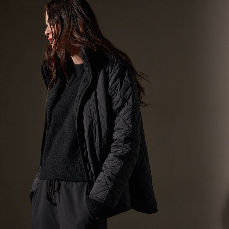 Sherpa Lined Insulated Snap Front Jacket  in Black/Black | James Perse Los Angeles