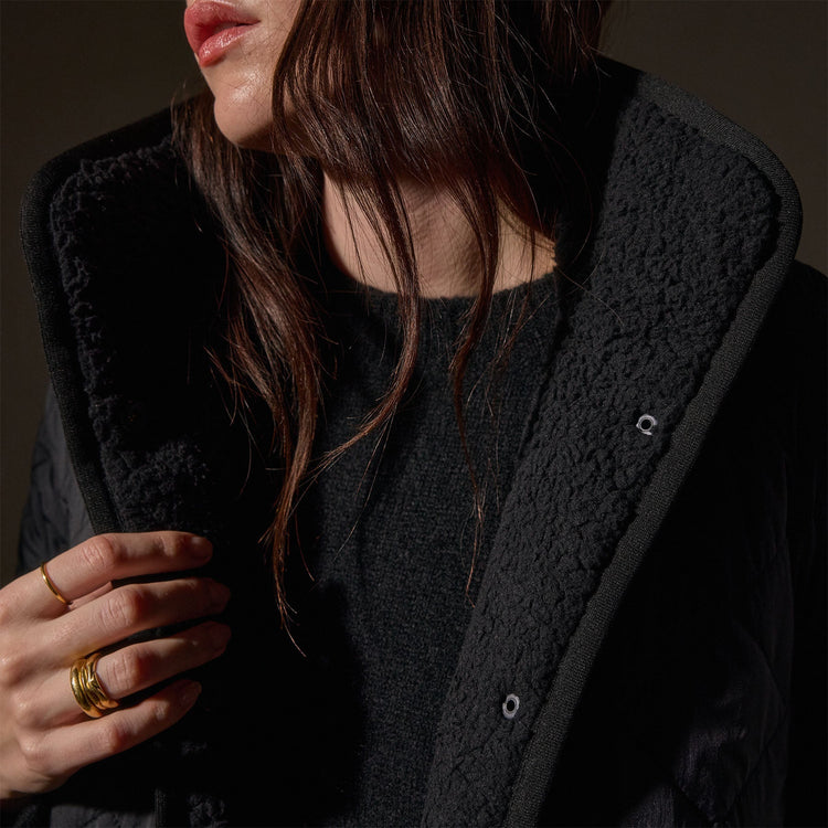 Sherpa Lined Insulated Snap Front Jacket  in Black/Black | James Perse Los Angeles