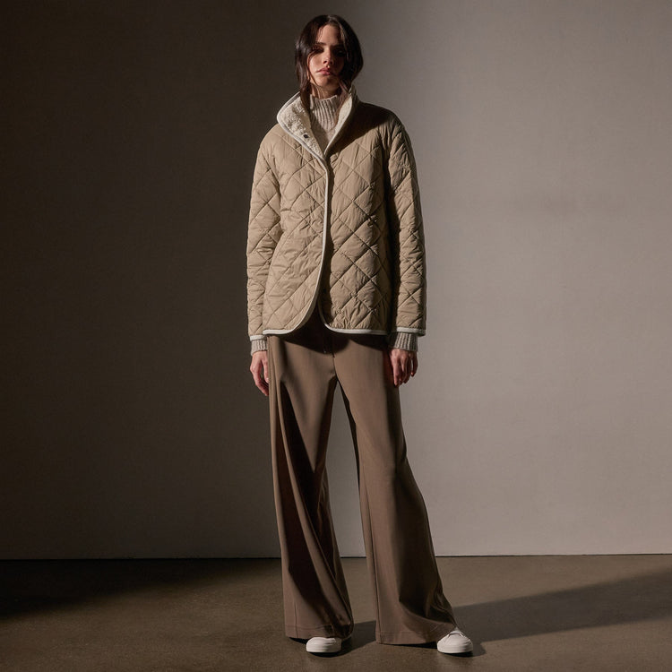Sherpa Lined Insulated Snap Front Jacket  in Light Tan/Natural | James Perse Los Angeles