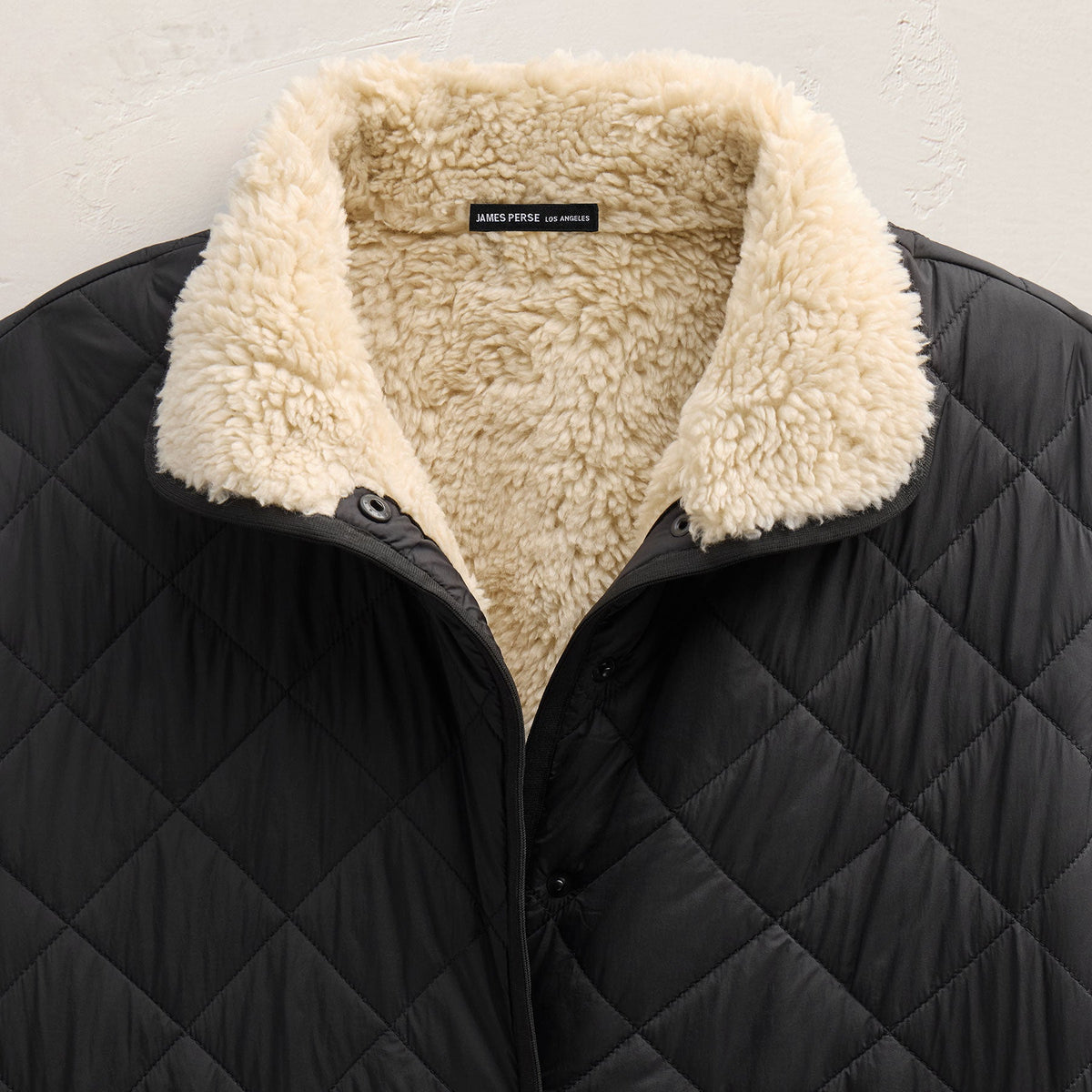 Long Nylon Quilted Coat in Black/Ivory | James Perse Los Angeles FLAT