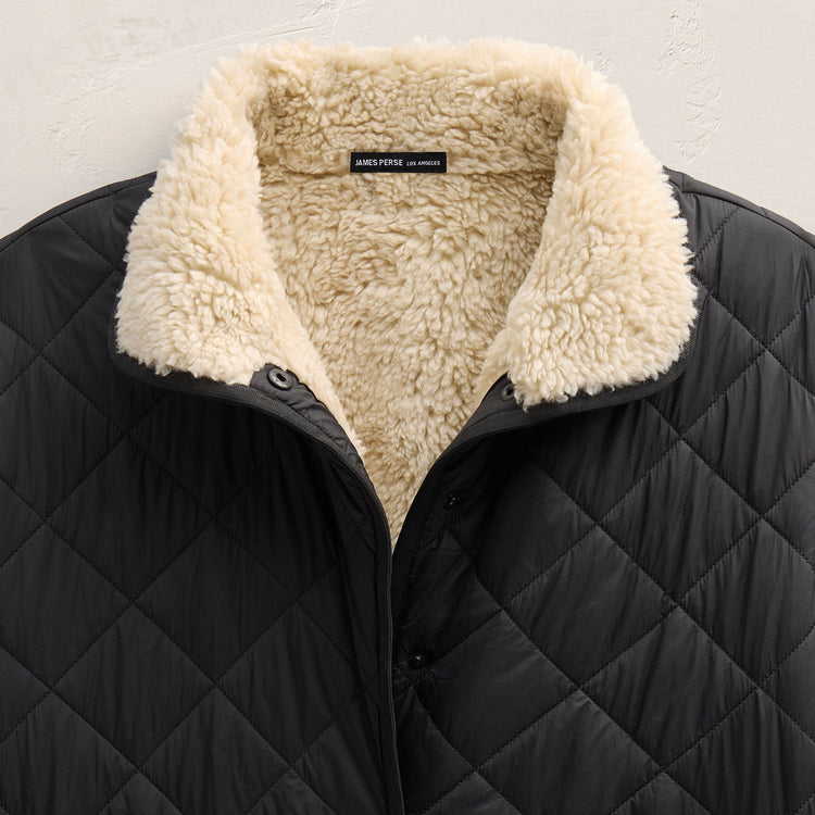 Long Nylon Quilted Coat in Black/Ivory | James Perse Los Angeles FLAT