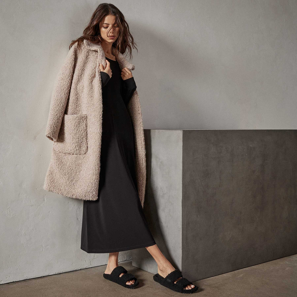 Sherpa Funnel Neck Coat in Nude | James Perse Los Angeles