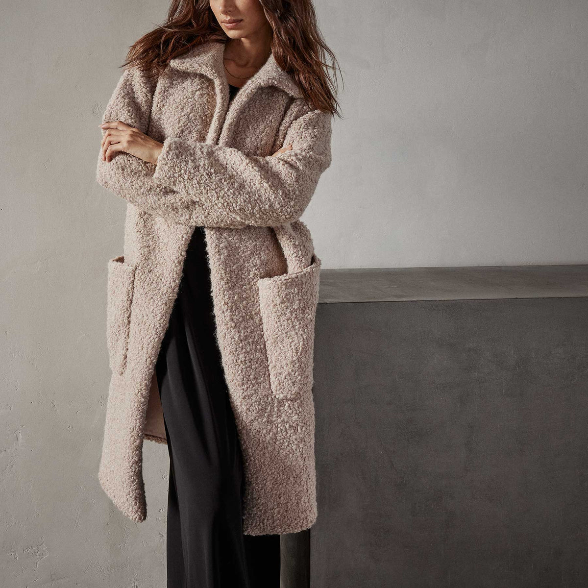 Sherpa Funnel Neck Coat in Nude | James Perse Los Angeles