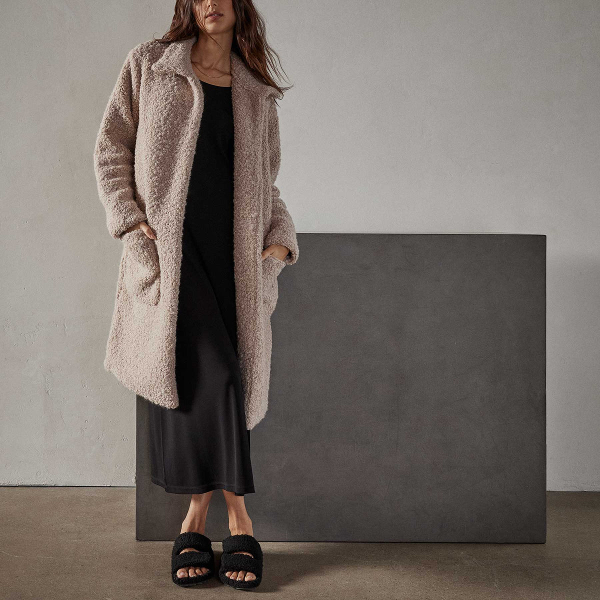 Sherpa Funnel Neck Coat in Nude | James Perse Los Angeles