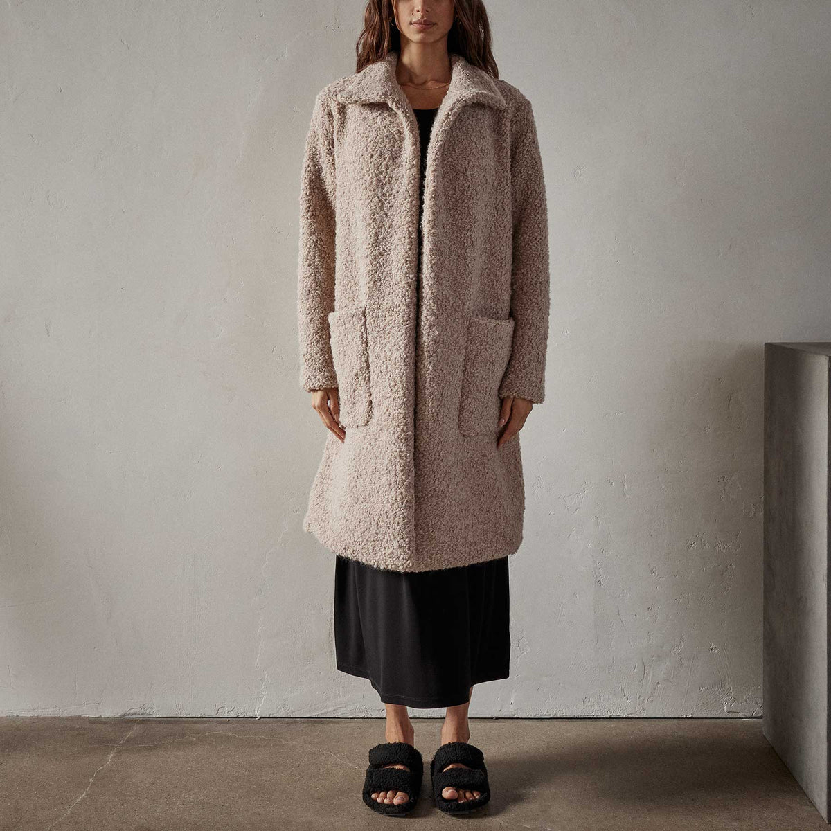 Sherpa Funnel Neck Coat in Nude | James Perse Los Angeles