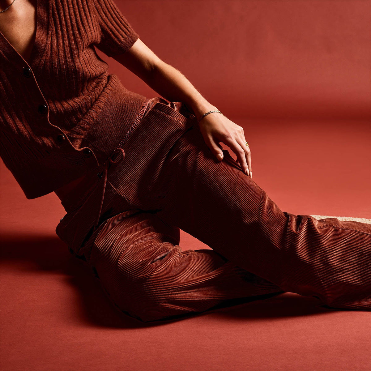 Wide Leg Corduroy Pant in Goji Pigment | James Perse Los Angeles
