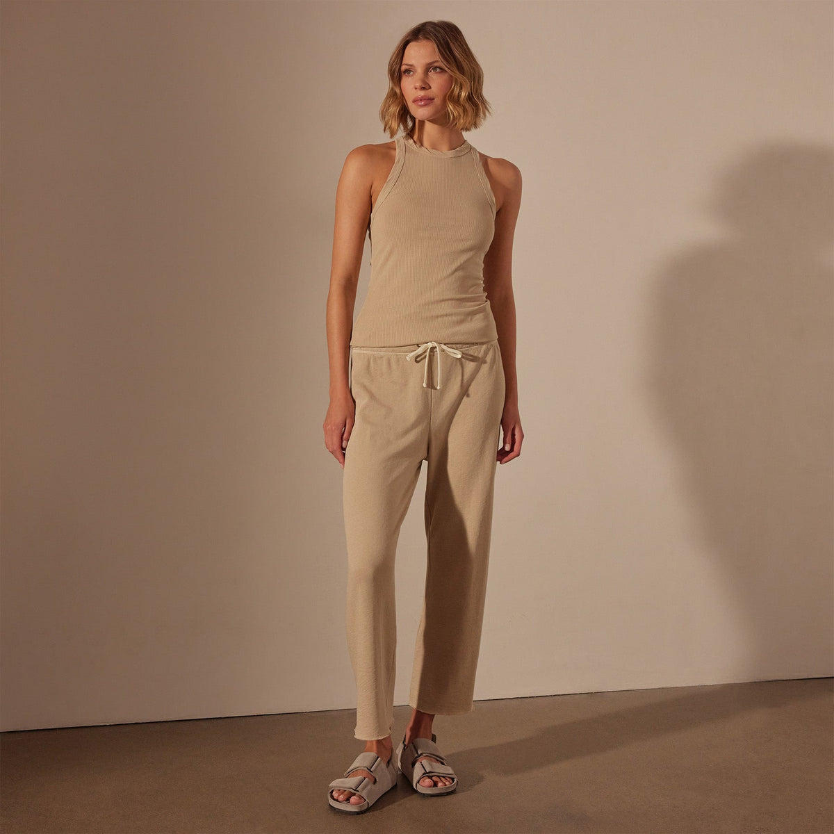 Vintage French Terry Cutoff Sweatpant in Sand Dune Pigment | James Perse Los Angeles