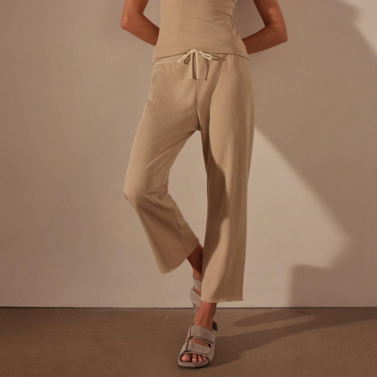 Vintage French Terry Cutoff Sweatpant in Sand Dune Pigment | James Perse Los Angeles